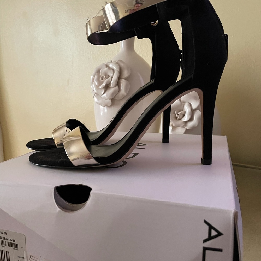 Aldo ankle strap stilettos gold and black